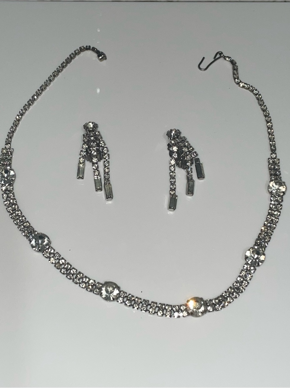 Vintage Kramer Baguette Rhinestone Necklace and Earrings Set